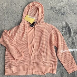 Pale Peach Hooded Mesh Cardigan with Tank Top